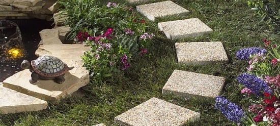 ideias para caminho de jardim feito de pedras de piso