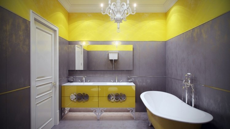 amarelo-banheiro-vintage-estilo-elegância-cor cinza-parede