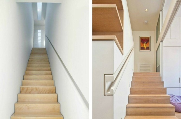 ideias corrimão design escada de madeira alça embutida sala de estar corredor