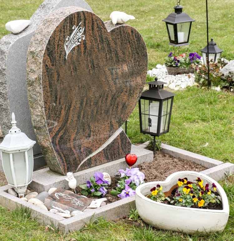 idéias de design de sepultura urna sepultura-pedra-lanternas-preto-branco-decoração-coração-vaso de flores