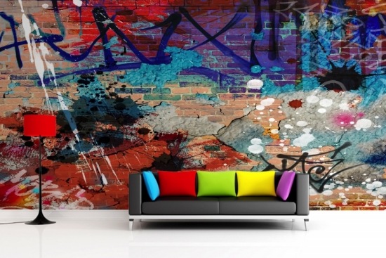 grafite decoração de parede arte de rua sofá colorido