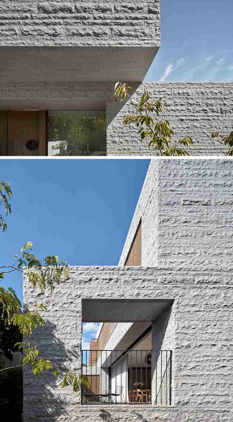 terraço de fachada de lajes de granito de casa minimalista