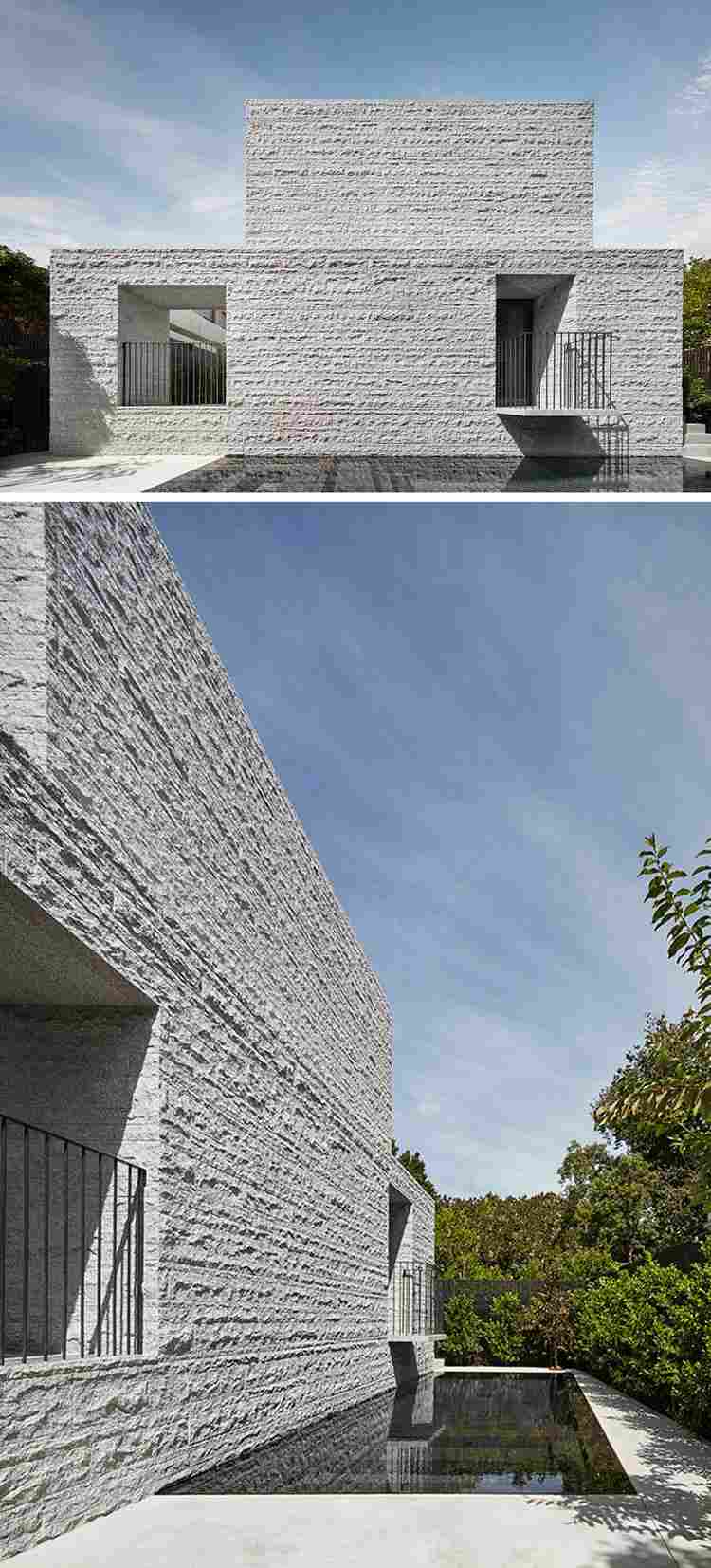 fachada de granito casa design minimalista piscina área externa