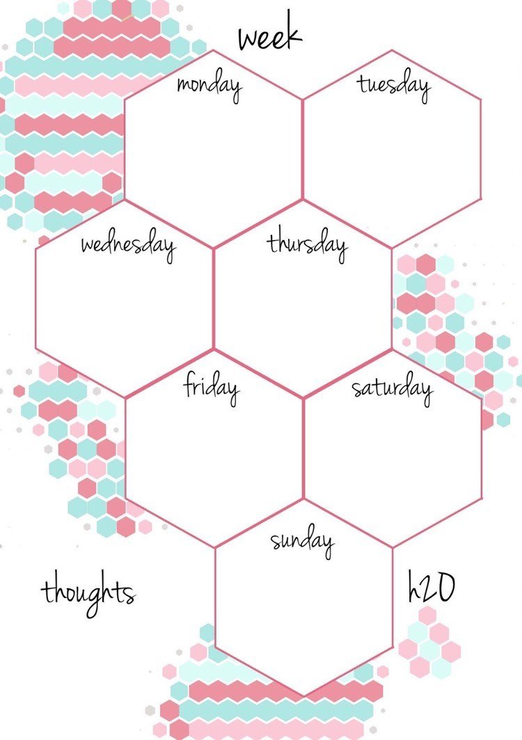 Palmilhas Filofax -pessoal-pastel-cores-dias da semana-padrão de favo de mel