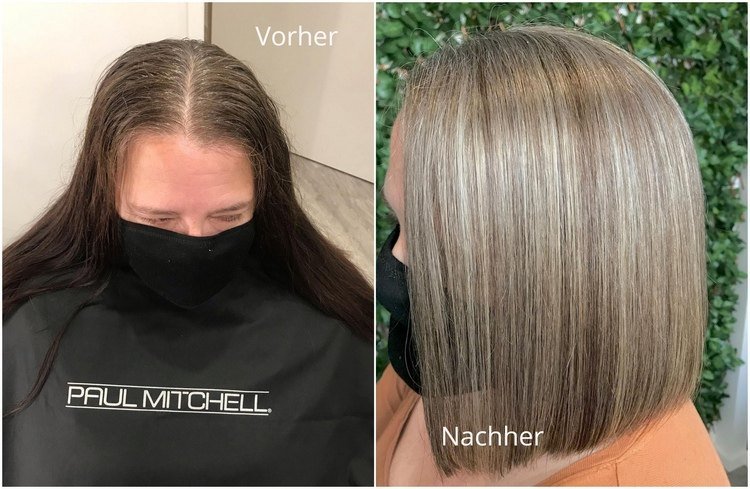 disfarçar cabelos grisalhos com mechas loiras e luzes de bebê