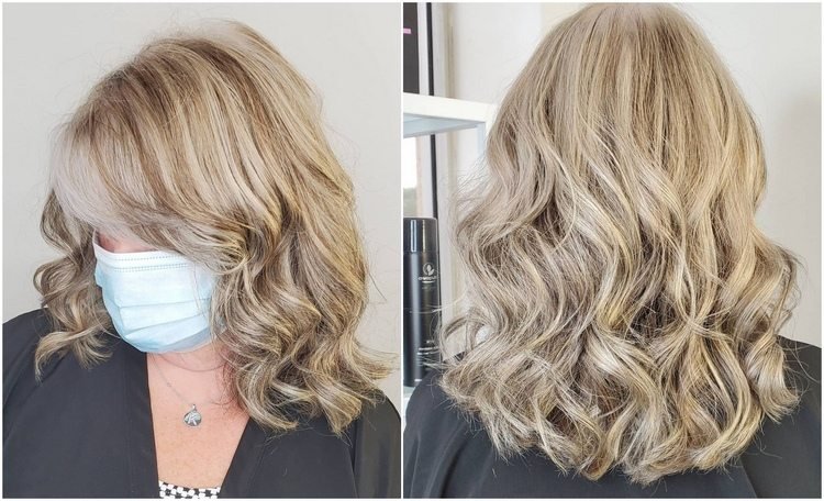 disfarçar o cabelo grisalho com mechas castanhas e loiras