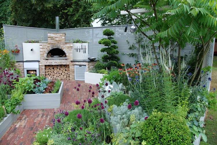 Grelhador de pedra - forno de pizza - armazenamento a lenha - canteiros elevados