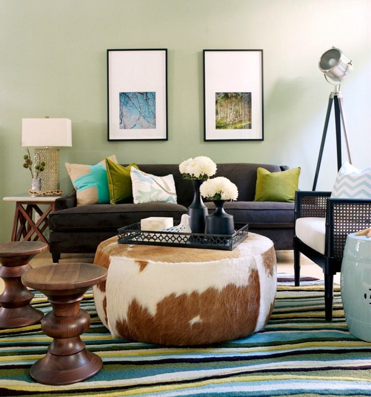 Pufe ecológico com ideias de decoração eclética para sala de estar