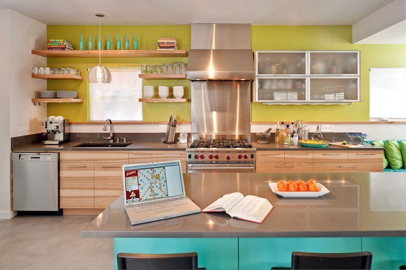 green-wall-paint-modern-kitchen-furniture-ideas