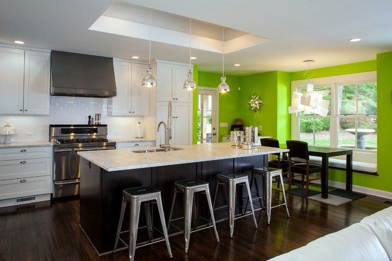 green-wall-color-white-black-kitchen-furniture-ideas