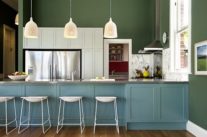 green-wall-paint-kitchen-modern-design-ideas-color nuances