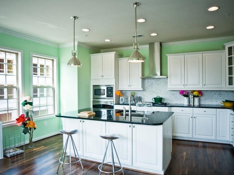 green-wall-color-white-traditional-wood-kitchen-worktop