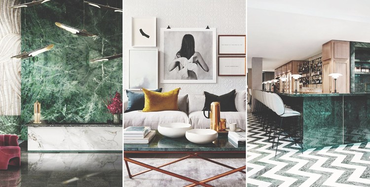 tendência em mármore verde living mobiliário interior revestimento de piso