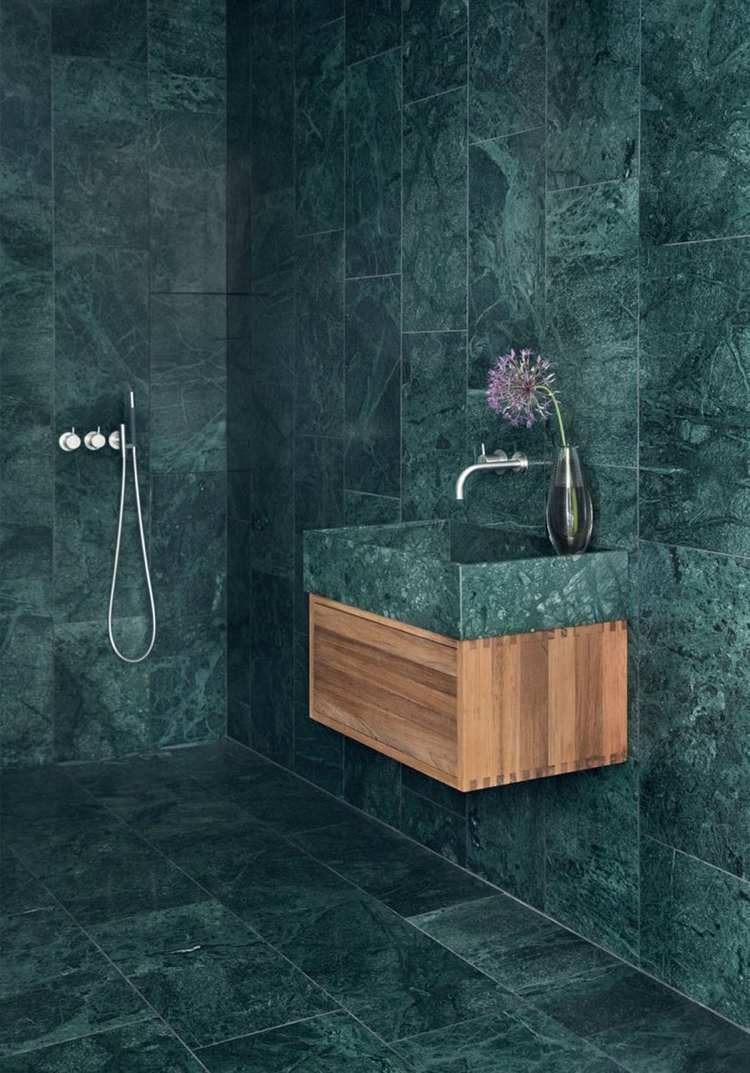 mármore verde moderno banheiro banheiro chuveiro madeira minimalista