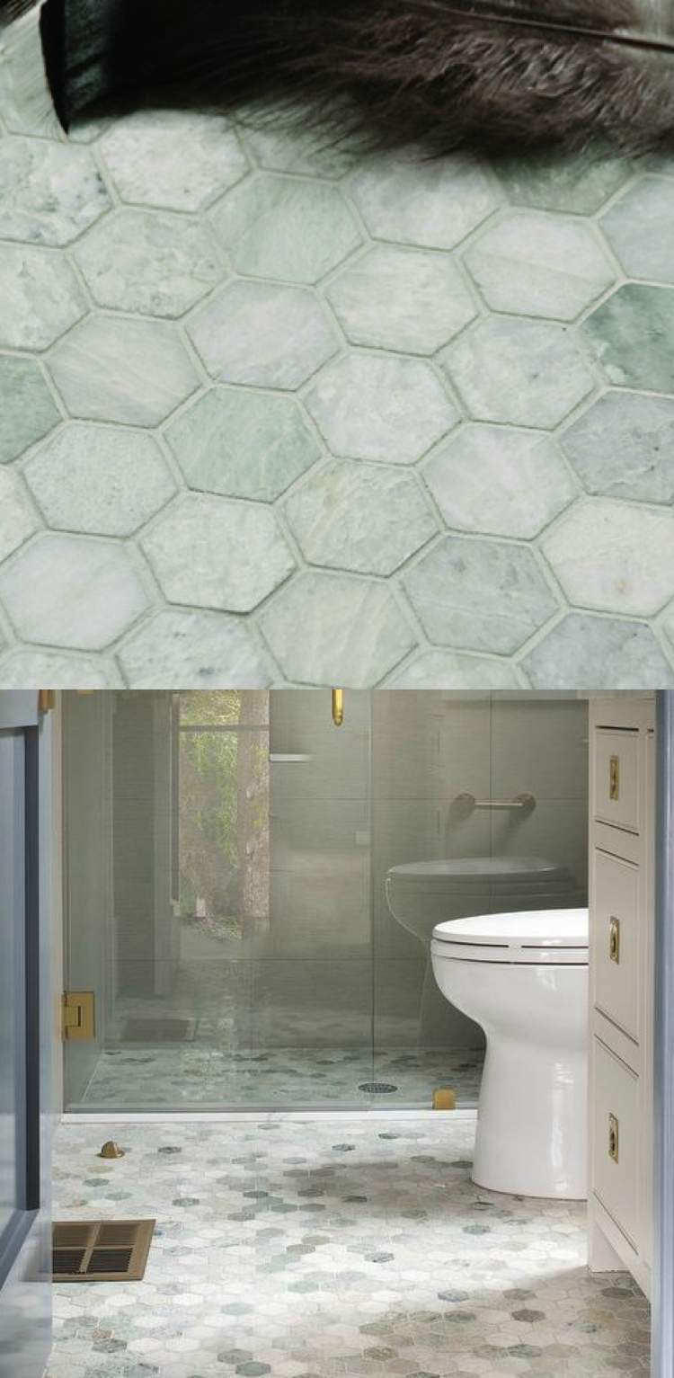 tendência mármore verde azulejos vivos hexagonais