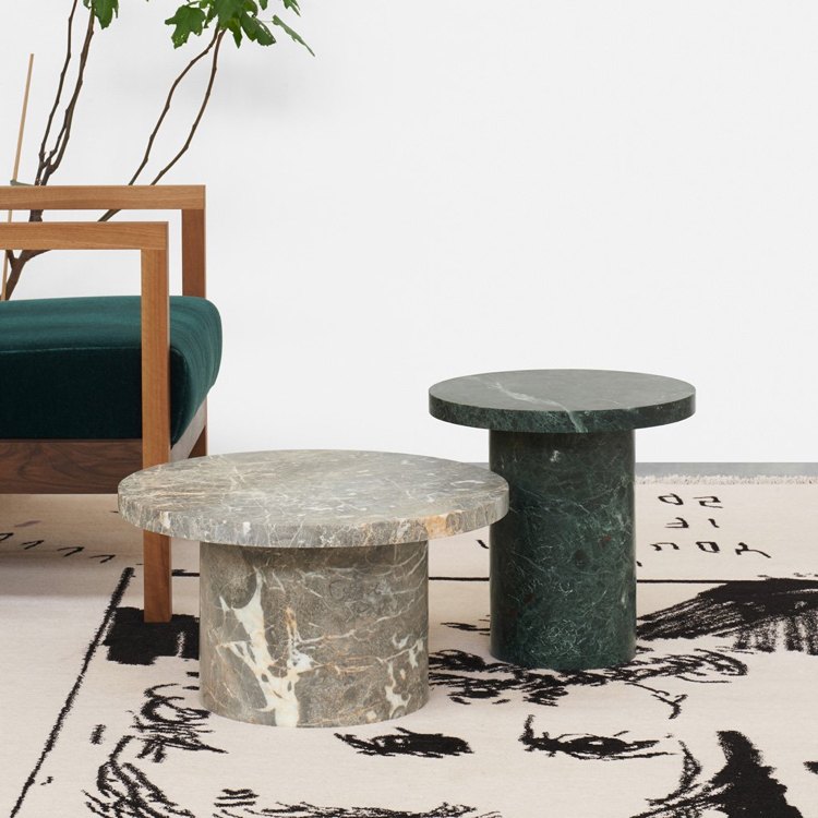 tendência de mármore verde viva mesa lateral minimalista pesada monolítica