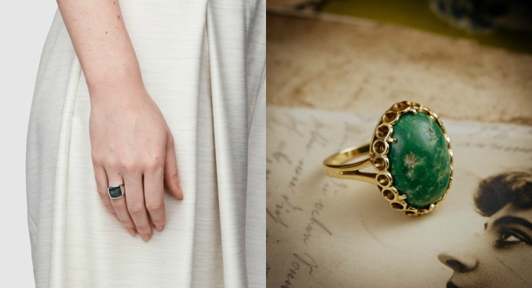 mármore verde tendência joias anel vintage minimalista