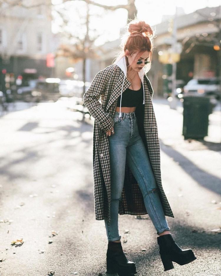 Roupas de primavera, tendência da moda, estilo 2021 grunge