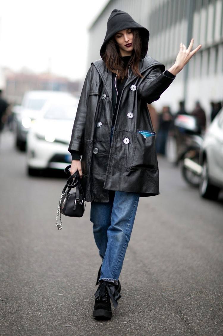 Traje estilo grunge, tendência da moda 2021, combine trench coat