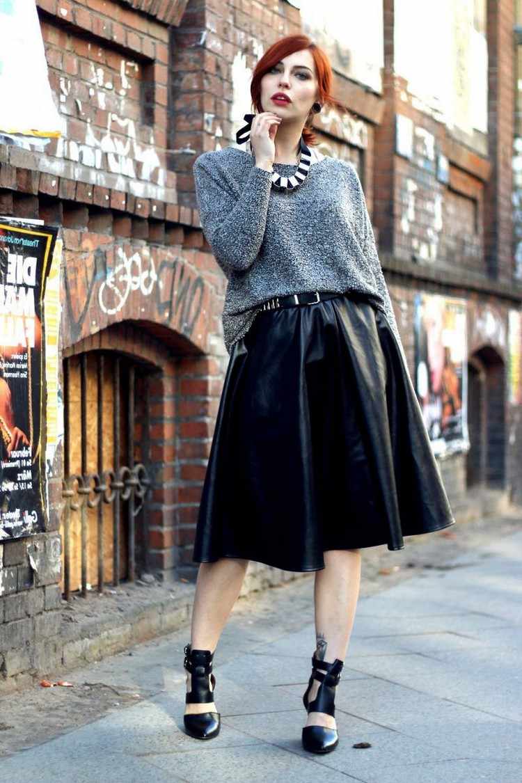 Saia de couro combina ideias de roupas estilo grunge