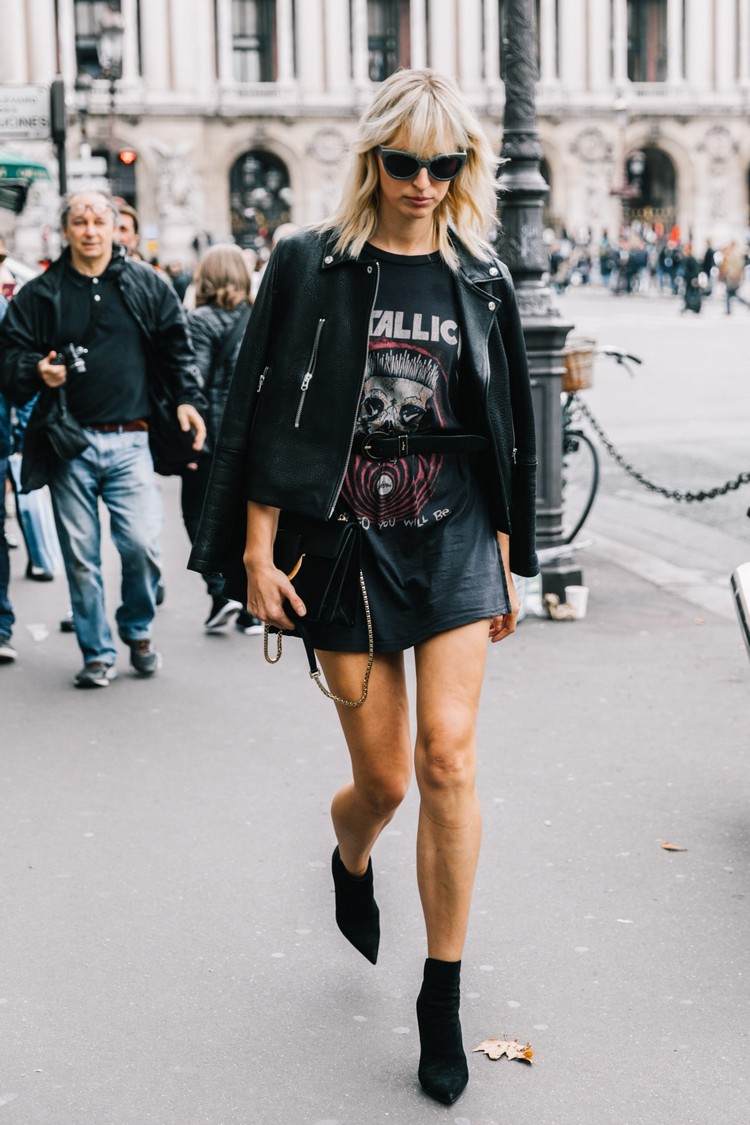 T-shirt como vestido de desgaste estilo grunge tendência da moda 2021