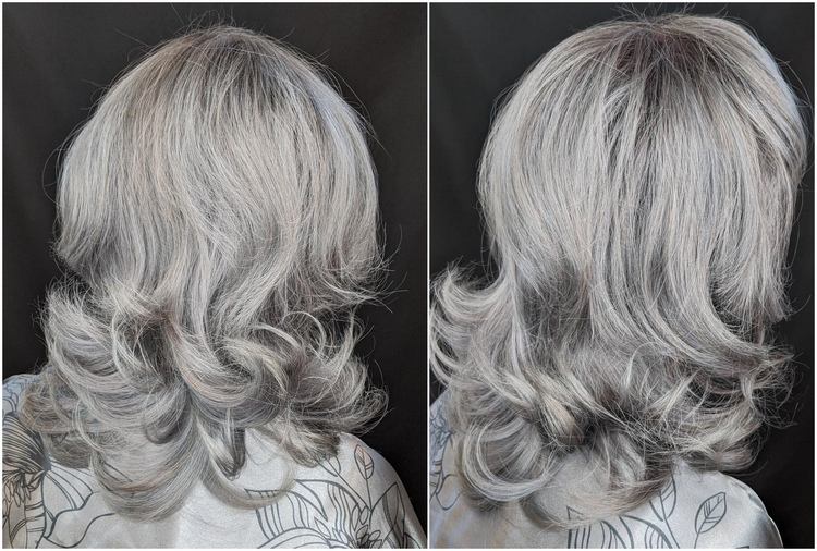 cabelo de comprimento médio para mulheres com mais de 50 anos com brilho metálico