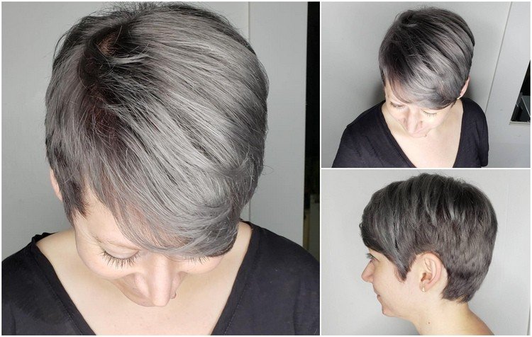 cinza aço com corte de cabelo curto acima de 50