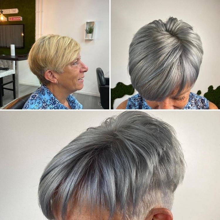 cinza aço é a tendência de cor de cabelo para mulheres mais velhas