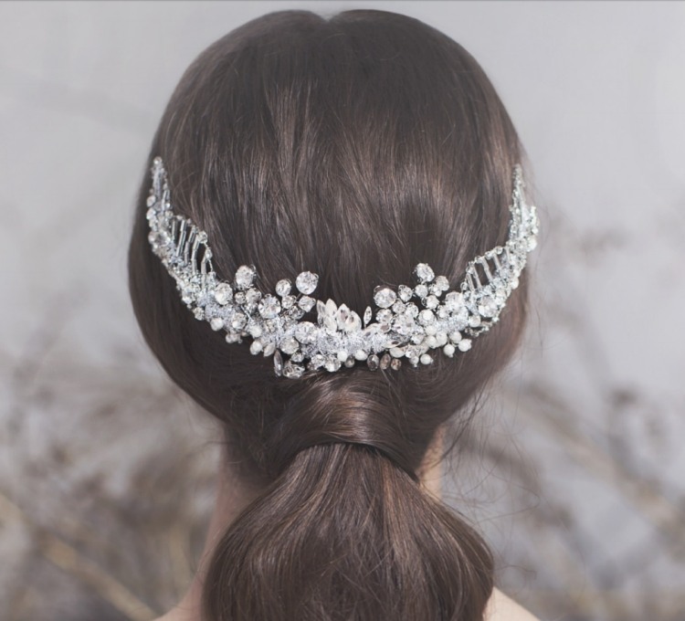 joias de cabelo-casamento-acessórios de cabelo-pente de cabelo-pedras florais-pérola-prata