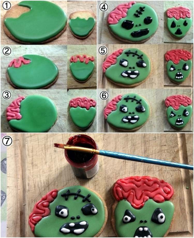 doces de terror de halloween tornam-se zumbis com cérebro visível