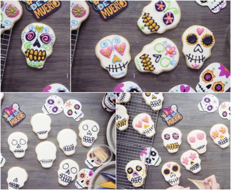 Decore biscoitos de Halloween como caveiras de açúcar