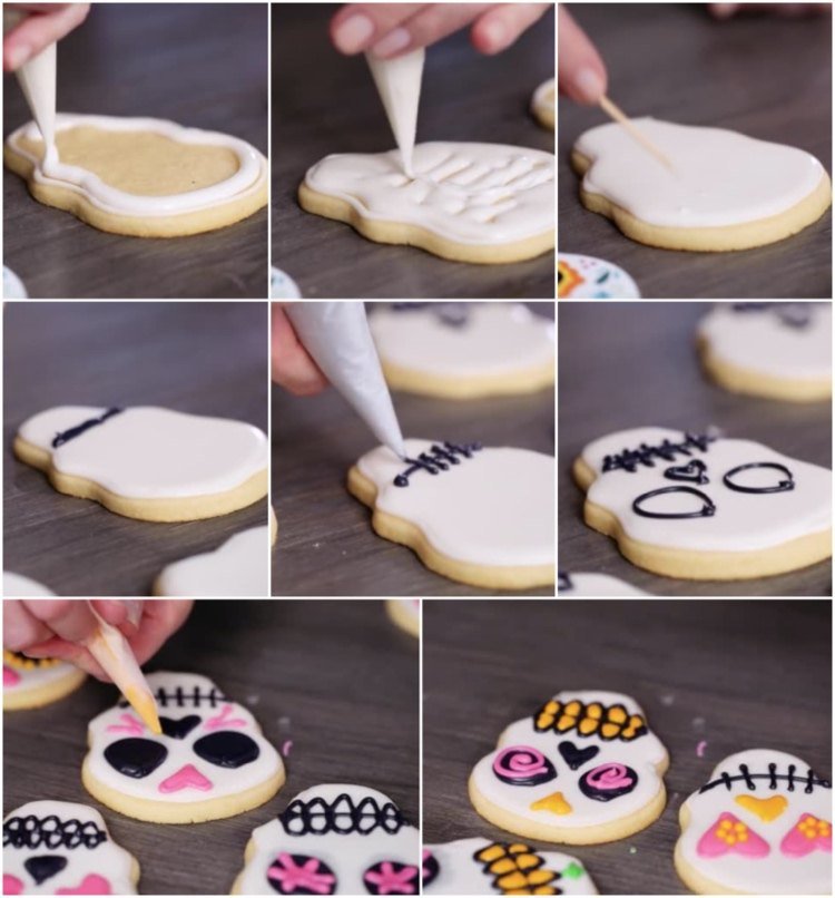 Como decorar biscoitos de Halloween Instruções para crânios de açúcar