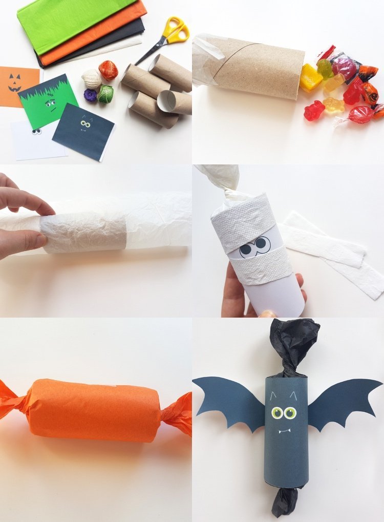 Como fazer piñatas de Halloween com rolos de papel higiênico