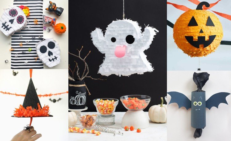 Piñata de Halloween fazendo instruções para crianças e pais