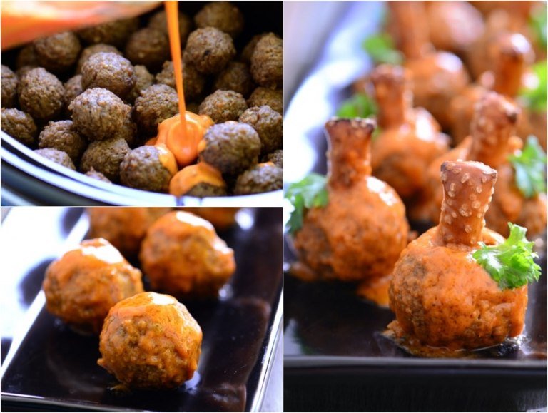 receitas de halloween fartas mini almôndegas com molho como comida de festa