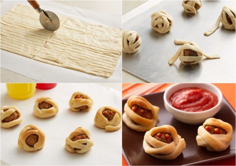 receitas de halloween fartas com mini almôndegas e massa folhada