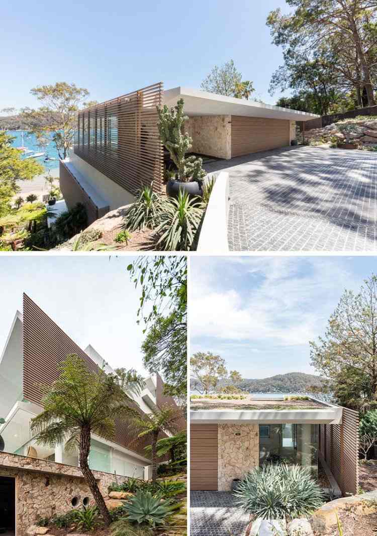 comprar casa junto à água como refúgio lote de terreno junto ao lago lugar de relaxamento zona costeira perto da costa vista exterior vista lateral tela de privacidade ripas de madeira privacidade