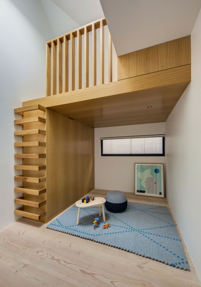 Escadas de madeira maciça cama loft design playground abaixo
