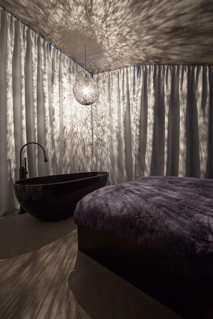 cortinas de quarto, banheira, ambiente, lâmpada, ideia de design