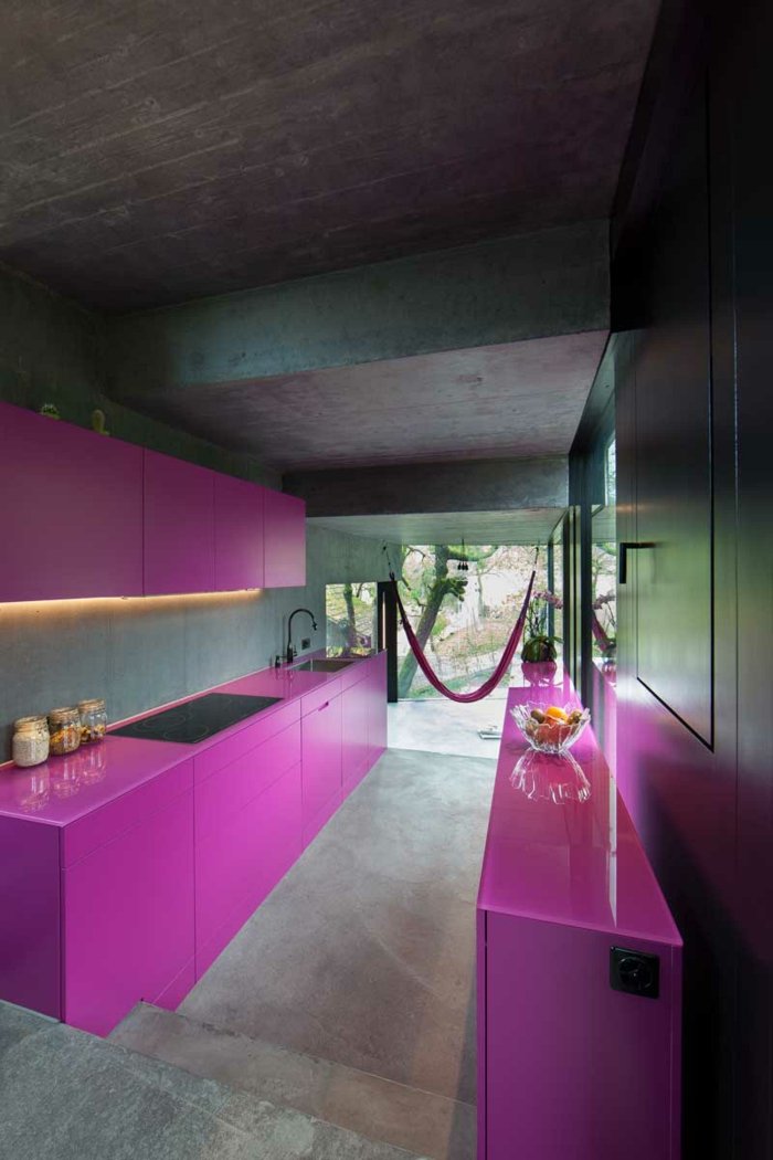 cozinha cor rosa armários de design moderno fogão de mesa