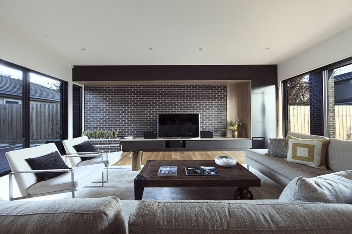 design de sala de estar mesa de centro de armazenamento de madeira sofá de parede lowboard