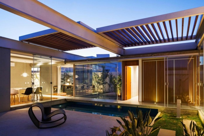 terraço design criar piscina pérgula madeira com controle remoto