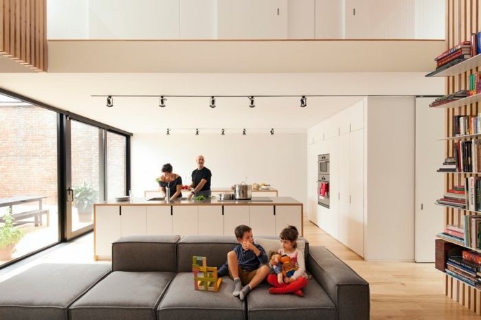 casa sala de estar cozinha branco moderno sofá cinza