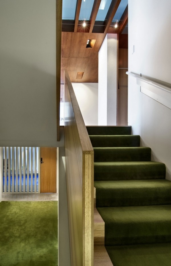 Tapete de escada de madeira - tapete verde