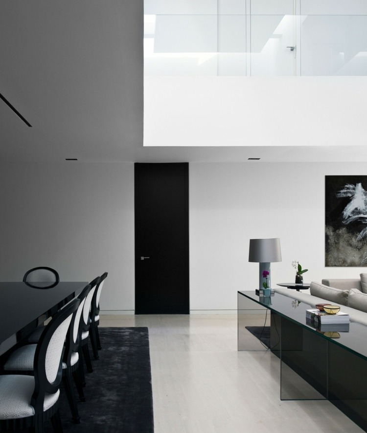 casa moderna escada em espiral sala de estar aparador de vidro mesa de jantar preto alto brilho