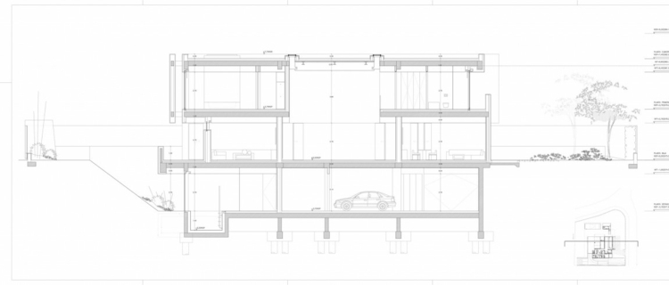 casa moderna escada em espiral perfil vista lateral pisos planos