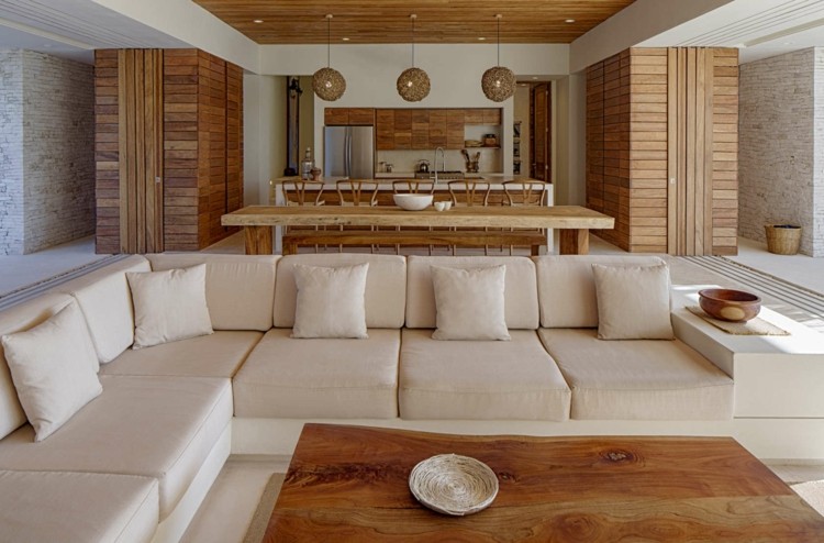 flair casa rústica área de estar mesa de centro madeira, claro, mesa de jantar cozinha