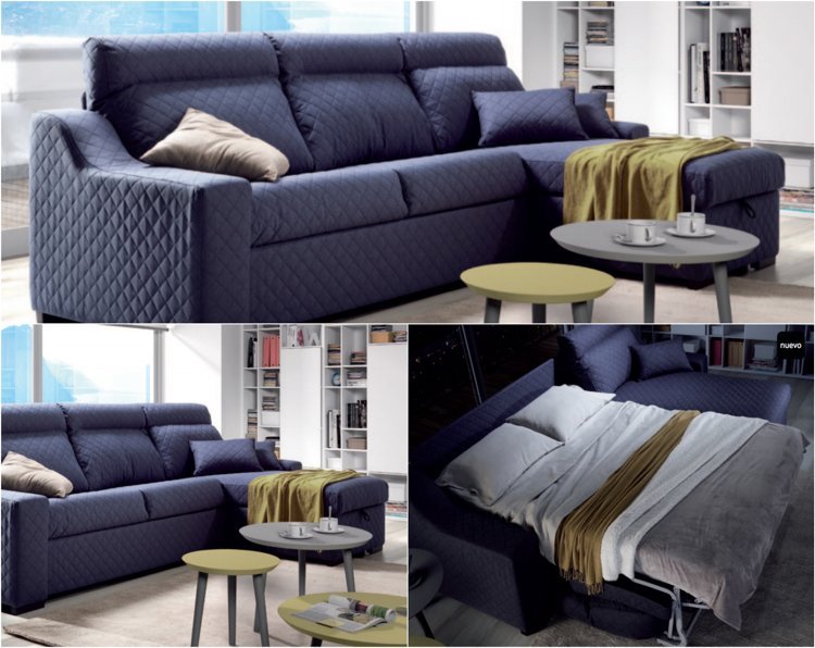 Sofás XXL função sono-cama função-azul escuro estofado