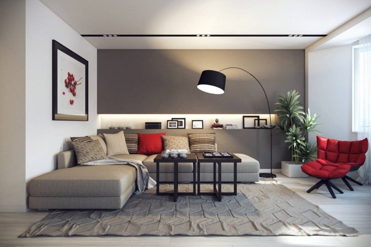 Sofás XXL taupe-greige-living room-shape-wall design-led-light-niche