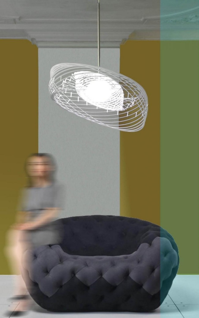 design de luz suspensa helio futurista por bartek studio